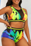 Yellow Fashion Sexy Print Patchwork See-through Swimwears
