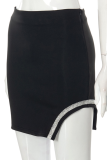 Black Sexy Solid Hot Drill Skinny High Waist Pencil Patchwork Bottoms