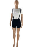 Black Casual Print Patchwork O Neck Short Sleeve Two Pieces