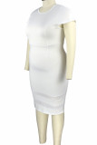 White Casual Elegant Solid Split Joint O Neck One Step Skirt Plus Size Dresses