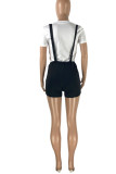 Black Casual Print Patchwork O Neck Short Sleeve Two Pieces