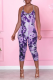 Purple Sexy Print Patchwork Spaghetti Strap Skinny Jumpsuits