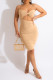 Khaki Sexy Print Hollowed Out Patchwork Spaghetti Strap One Step Skirt Dresses