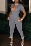 Red Casual Solid Patchwork Zipper Collar Regular Jumpsuits