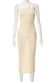 Apricot Fashion Sexy Solid Backless One Shoulder Sling Dress