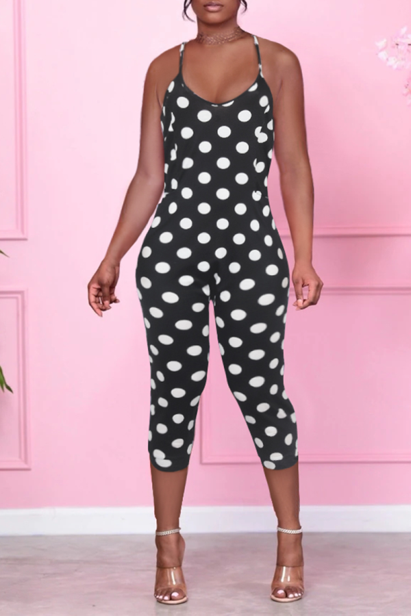 Black White Sexy Print Patchwork Spaghetti Strap Skinny Jumpsuits