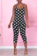 Black White Sexy Print Patchwork Spaghetti Strap Skinny Jumpsuits