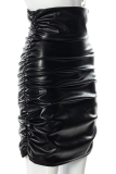 Black Sexy Solid Patchwork Skinny High Waist Pencil Solid Color Bottoms
