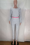 Rose Red Casual Print Patchwork O Neck Long Sleeve Two Pieces