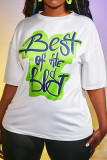 White Casual Print Patchwork O Neck Short Sleeve Two Pieces