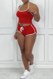 Red Sportswear Solid Split Joint Halter Sleeveless Two Pieces