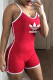 Red Fashion Simplicity Print Letter Spaghetti Strap Rompers