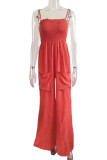 Pink Fashion Casual Solid Patchwork Spaghetti Strap Loose Jumpsuits