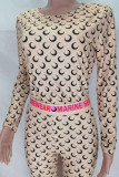 Rose Red Casual Print Patchwork O Neck Long Sleeve Two Pieces