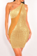 Gold Sexy Patchwork Sequins One Shoulder Pencil Skirt Dresses