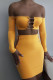 Yellow Sexy Solid Patchwork Off the Shoulder Long Sleeve Two Pieces