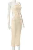 Apricot Fashion Sexy Solid Backless One Shoulder Sling Dress
