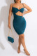 Lake Blue Sexy Print Hollowed Out Patchwork Spaghetti Strap One Step Skirt Dresses