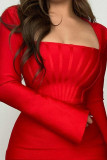 Red Sexy Solid Patchwork Square Collar Pencil Skirt Dresses