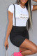 Black Casual Print Patchwork O Neck Short Sleeve Two Pieces