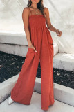 Pink Fashion Casual Solid Patchwork Spaghetti Strap Loose Jumpsuits
