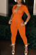 Orange Casual Solid Patchwork Zipper Collar Regular Jumpsuits