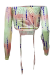 Pink Sexy Print Patchwork Off the Shoulder Tops