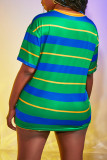 Green Casual Striped Print Patchwork O Neck T-Shirts