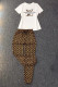 White Fashion Casual Print Patchwork O Neck Short Sleeve Two Pieces