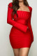 Red Sexy Solid Patchwork Square Collar Pencil Skirt Dresses