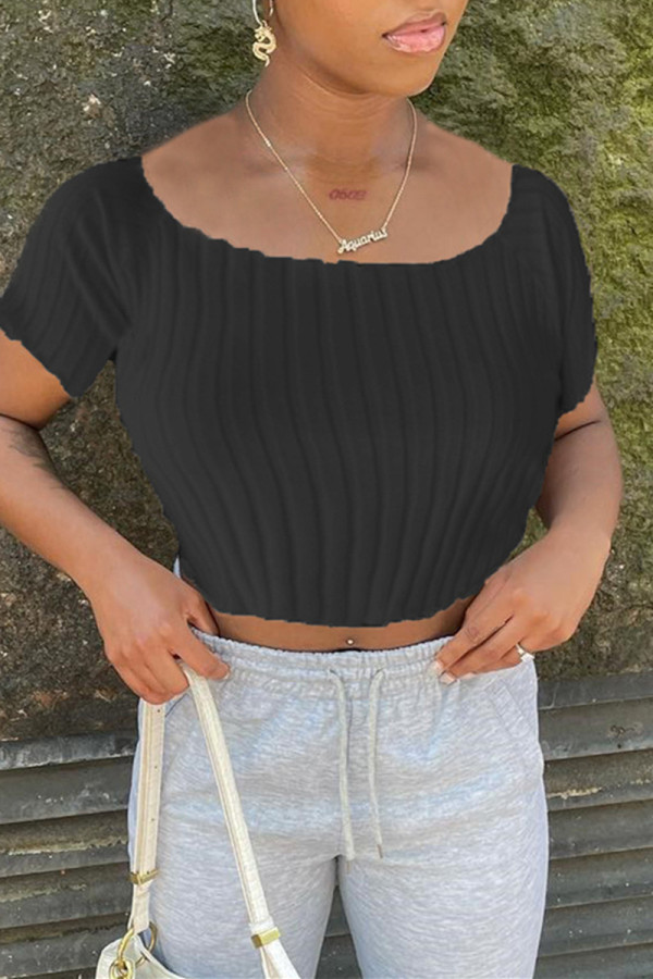 Black Fashion Casual Solid Basic O Neck T-Shirts