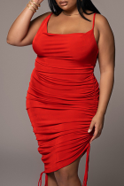 Red Sexy Solid Split Joint Spaghetti Strap Pencil Skirt Plus Size Dresses