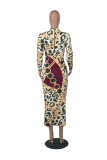 Leopard Print Sexy Print Patchwork O Neck Pencil Skirt Dresses