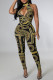 Black Fashion Sexy Not Positioning Printed Strap Design Halter Skinny Jumpsuits