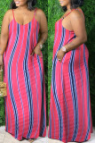 Rainbow Color Sexy Casual Striped Print Backless Spaghetti Strap Long Dress Dresses