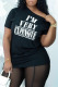 Black Fashion Casual Letter Print Slit O Neck T-Shirts