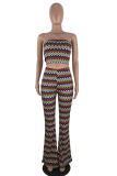 Red Sexy Print Patchwork Strapless Sleeveless Two Pieces
