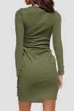 Pink Fashion Casual Solid Bandage Patchwork O Neck Long Sleeve Dresses