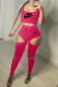 Rose Red Fashion Street Print Patchwork Square Collar Sleeveless Two Pieces