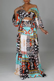 Blue Fashion Sexy Bohemian Vacation Mixed Printing Strap Design Half Sleeve Two Pieces