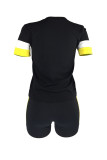 Black Fashion Casual Patchwork Basic O Neck Short Sleeve Two Pieces
