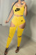 Yellow Fashion Street Print Patchwork Square Collar Sleeveless Two Pieces