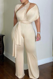 White Fashion Sexy Casual Solid Frenulum V Neck Regular Jumpsuits