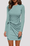 Pink Fashion Casual Solid Bandage Patchwork O Neck Long Sleeve Dresses
