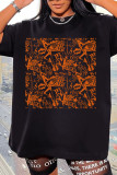 Black Casual Print Patchwork O Neck T-Shirts