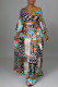 Blue Fashion Sexy Bohemian Vacation Mixed Printing Strap Design Half Sleeve Two Pieces