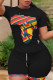 Black Fashion Casual Print Basic O Neck Short Sleeve Two Pieces