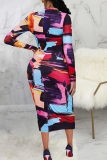 Leopard Print Sexy Print Patchwork O Neck Pencil Skirt Dresses