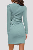 Pink Fashion Casual Solid Bandage Patchwork O Neck Long Sleeve Dresses