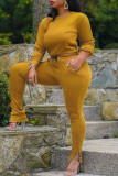 Ginger Fashion Casual Solid Basic O Neck Long Sleeve Two Pieces